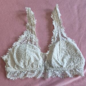 Cream Lace Bralette with Scalloped Trim and Adjustable Straps